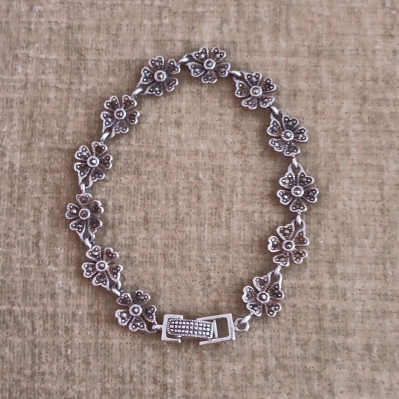925 Silver Crystal Flower Bracelet - Picture 1 of 7